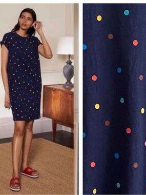 Boden Navy Polka Dot dress with Bright Dots